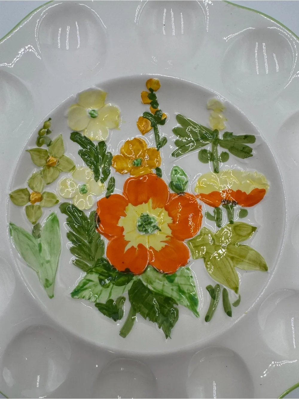 Vintage LEFTON Deviled Egg Plate Summer Flowers 384 Mid Century Floral 10”
